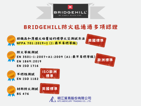 BRIDGEHILL防火毯通過多項認證